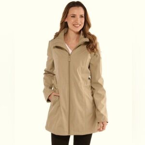 CALVIN KLEIN SPRING HOODED JACKET FRONT-ZIP WOMENS SOFT SHELL TAN COLOR  SMALL